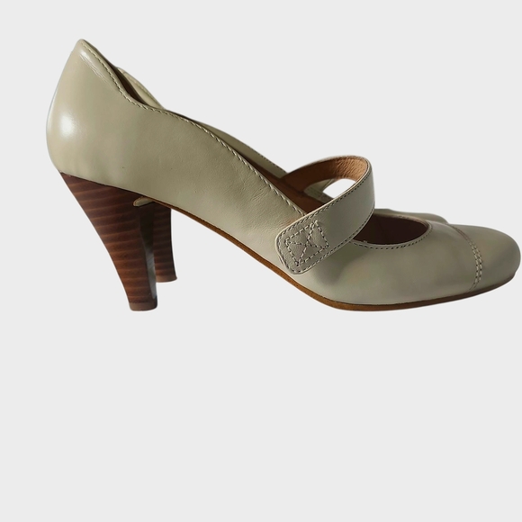 Genuine Leather Elegant Cream Beige Mary Jane Heels European 37 Office Feminine - Picture 7 of 12